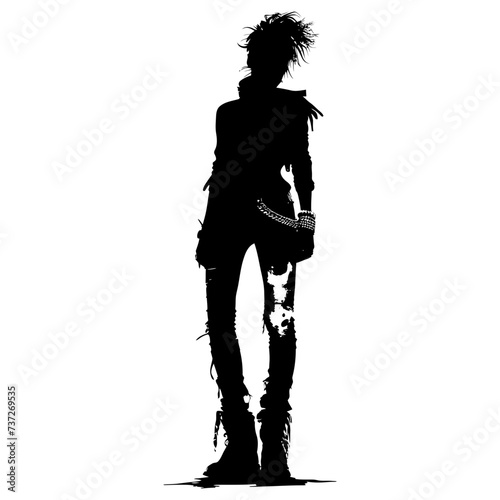 Silhouette punk woman black color only full body