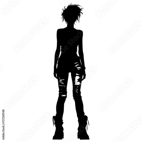 Silhouette punk woman black color only full body