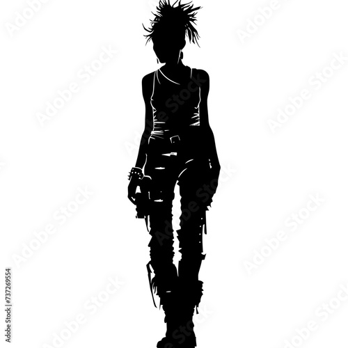 Silhouette punk woman black color only full body