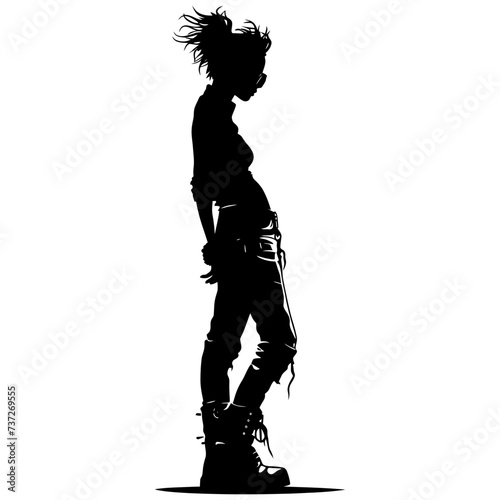 Silhouette punk woman black color only full body