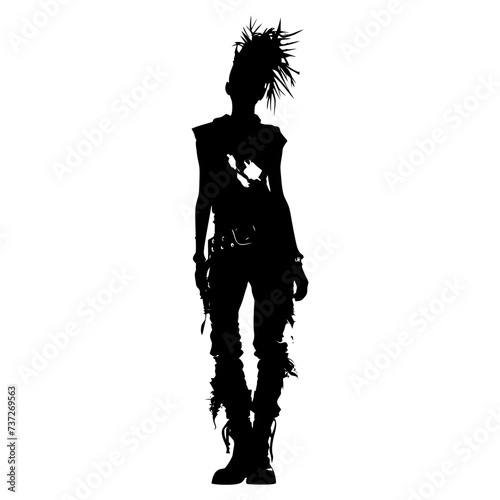 Silhouette punk woman black color only full body