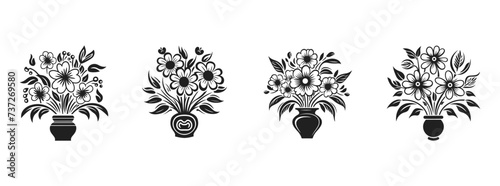 Silhouette of flowers in a pot. Vase with flowers silhouette. Vector illustration