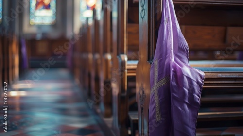 sacred purple blanket on a church chair
