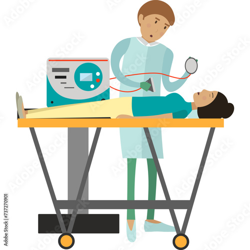 First aid for female patient at emergency department vector icon isolated on white