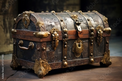 A weathered antique treasure chest with hidden compartments