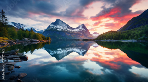  Calm sunrise on Norwegian fjord