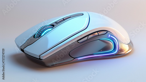 Hybrid mouse and presentation clicker with laser pointer and scroll wheel on white background. 