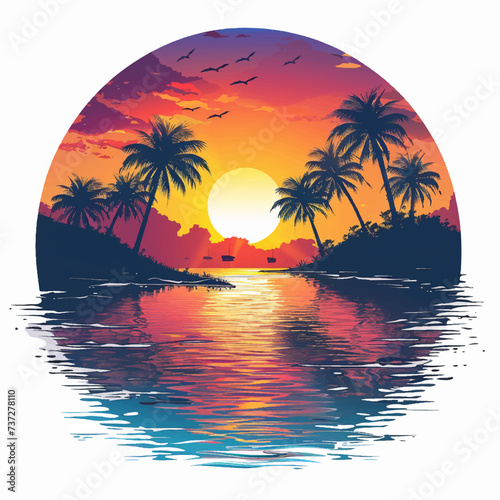 beach with palm trees vectorial logo on white background