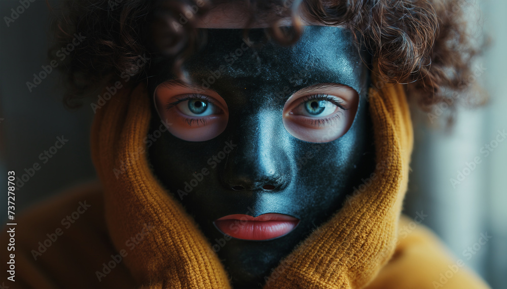 Woman Wearing a Mask with Different Expressions Woman Wearing a Mask with Different Expressions