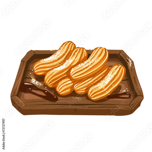 churros on a wooden tray