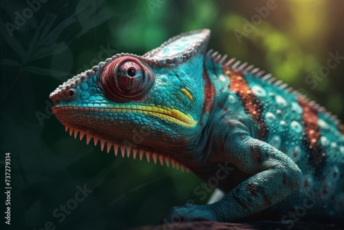 Colorful Chameleon in the jungle. Beautiful close-up.