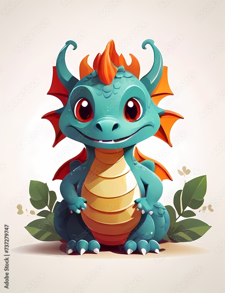 Obraz premium Cute Little Dragon flat design