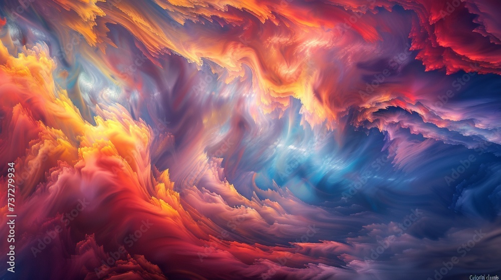 "Colorful clouds" paint the sky with a vibrant tapestry of hues, ranging from soft pastels to bold primaries, swirling and shifting in an ever-changing dance of light and color - obrazy, fototapety, plakaty 