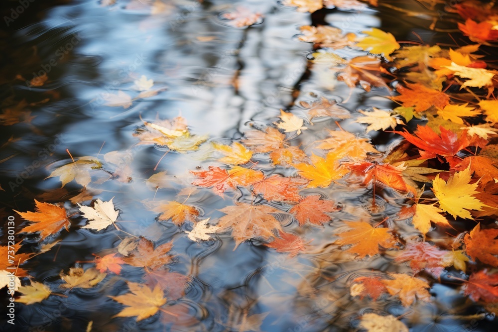 Reflection of autumn leaves in a pond