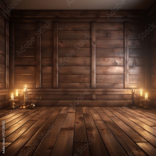 Wooden room interior with candles