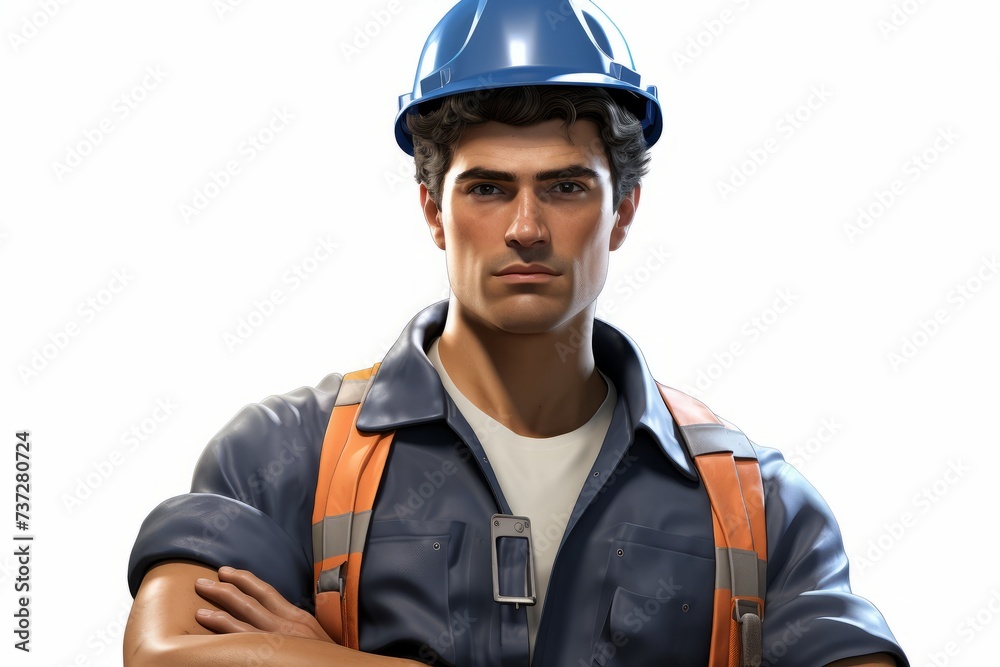 Fototapeta premium construction worker wearing blue hardhat and safety vest