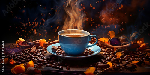 A cup of latte with swirl coffee with steam international beautiful image illustration