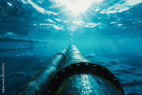Subsea oil and gas pipeline metal conduit for underwater photo