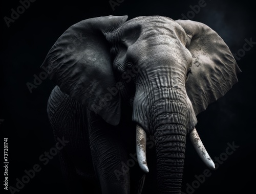 elephant head close up on monochrome black background style © Riz