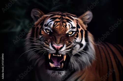 Aggressive tiger on black background © Riz