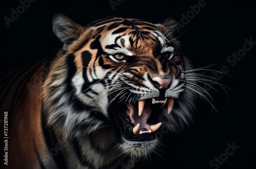 Aggressive tiger on black background © Riz