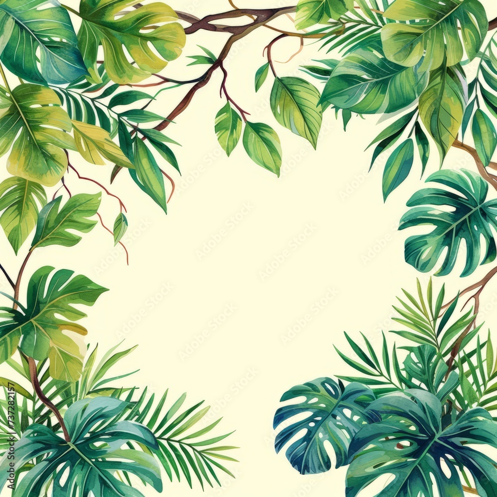 lush green tropical leaves and branches frame