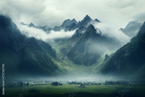 The calmness of a mist covered mountain