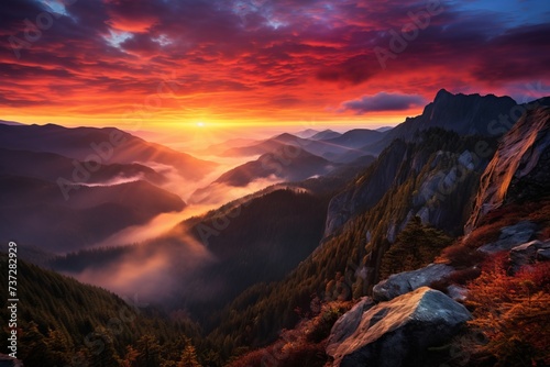 The dramatic colors of a mountain sunrise