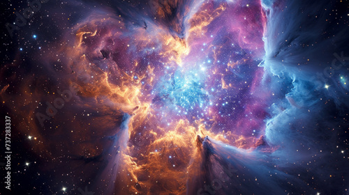 Galaxy, nebula, star forming region in deep space photo
