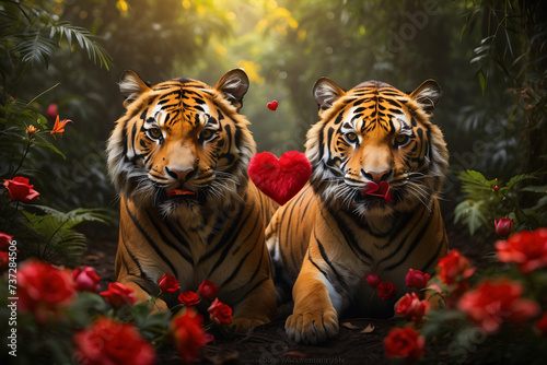 tiger carrying a heart shaped valentine © Misno