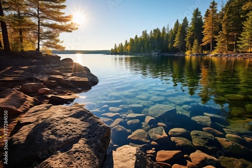 The sparkling waters of a calm afternoon lake photo