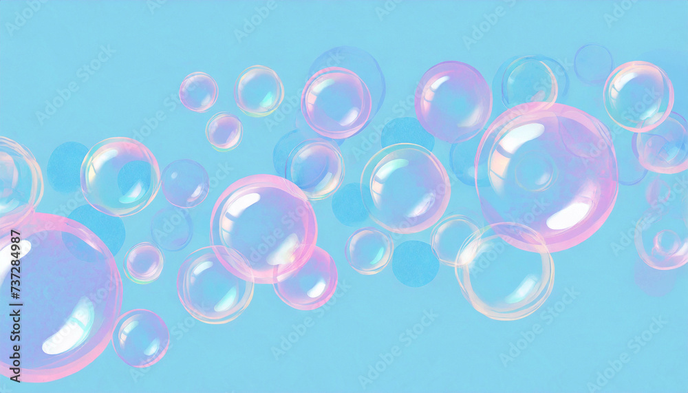 水色の背景にはじけるバブル