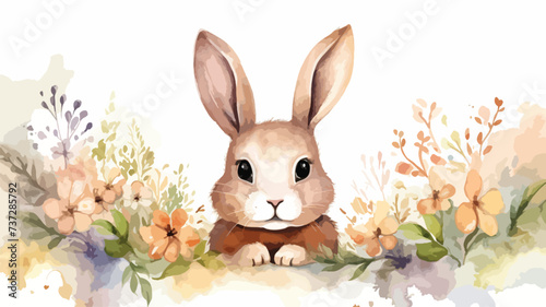 Cute watercolor bunny beautiful rabbit. Hand draw