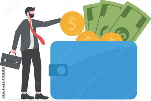 Budget and finance management concept, wallet with money and credit card illustration
