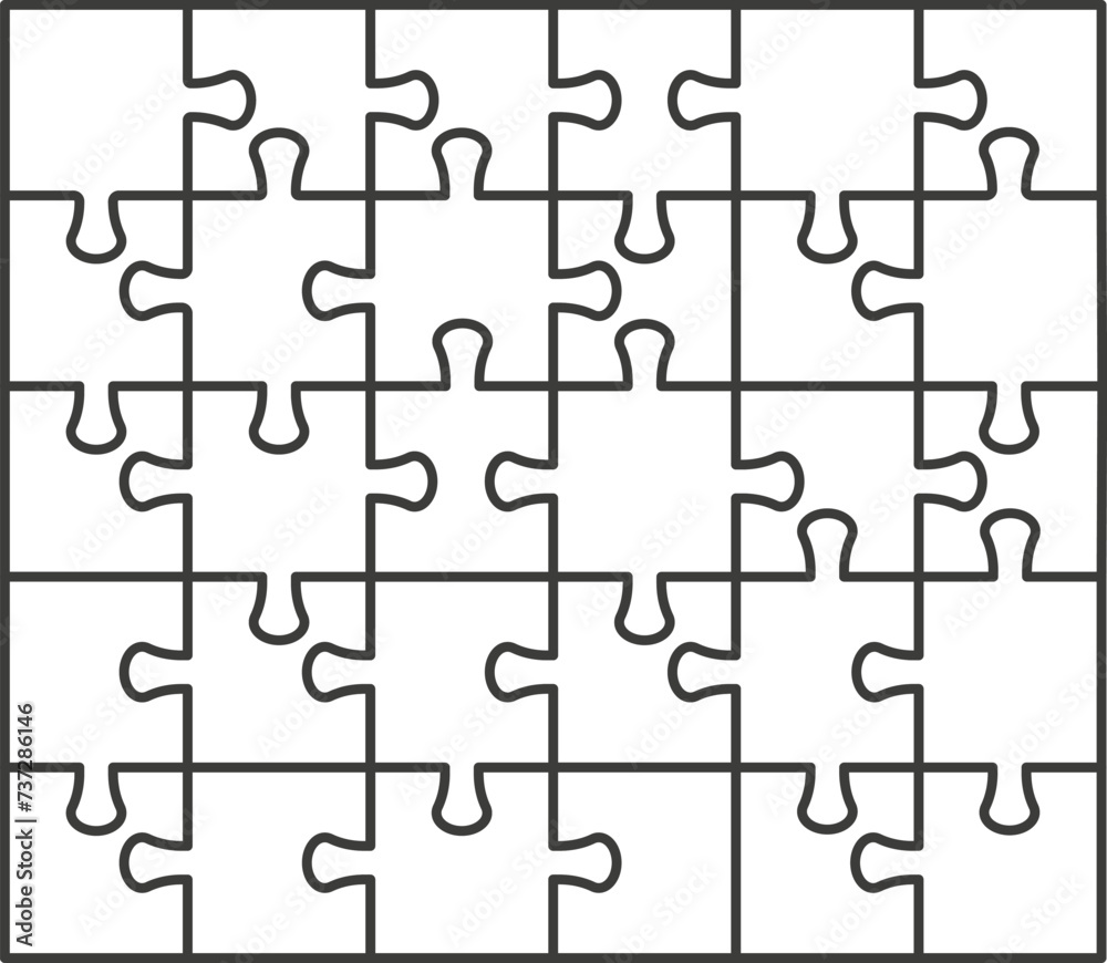 The structure of the puzzle. Set of black and white puzzle pieces.