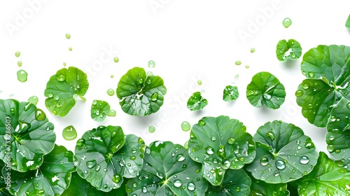 Centella asiatica leaves with rain drop isolated on white background top view.