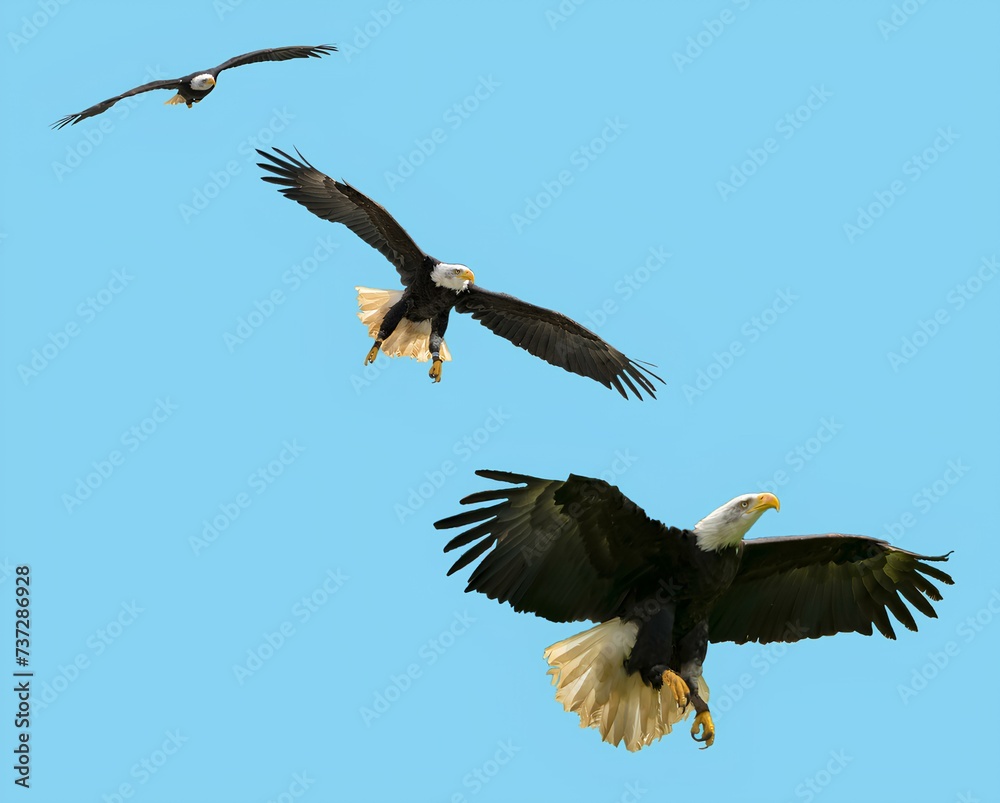photo du vol d'un aigle royal dans le ciel bleu photo du vol d'un aigle royal dans le ciel bleu