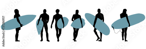 set de silhouettes et pictogrammes de surfeurs détourés 