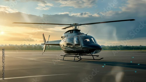 Animation private helicopter parked on the airport runway. seamless 4k video background. generated with ai	 photo