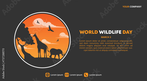 World Wildlife Day with silhouette animals and sunset color