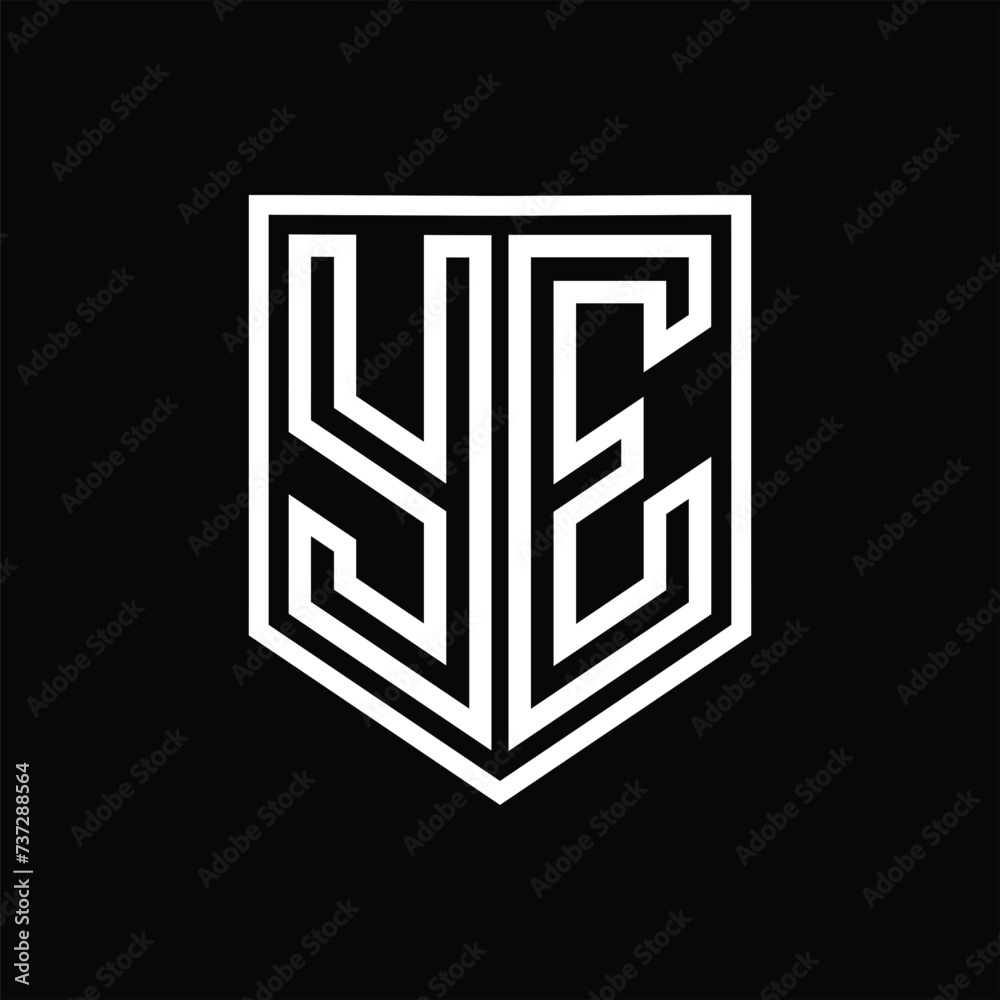 YE Letter Logo monogram shield geometric line inside shield isolated style design YE Letter Logo monogram shield geometric line inside shield isolated style design
