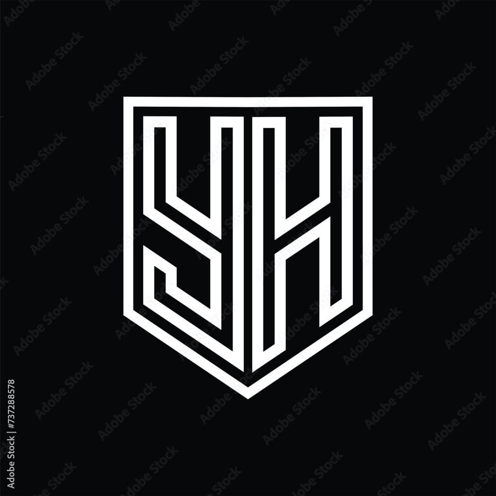YH Letter Logo monogram shield geometric line inside shield isolated style design YH Letter Logo monogram shield geometric line inside shield isolated style design