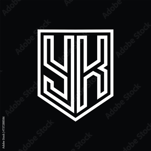 YK Letter Logo monogram shield geometric line inside shield isolated style design