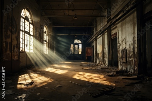 Dramatic contrast of light and shadow in an abandoned building