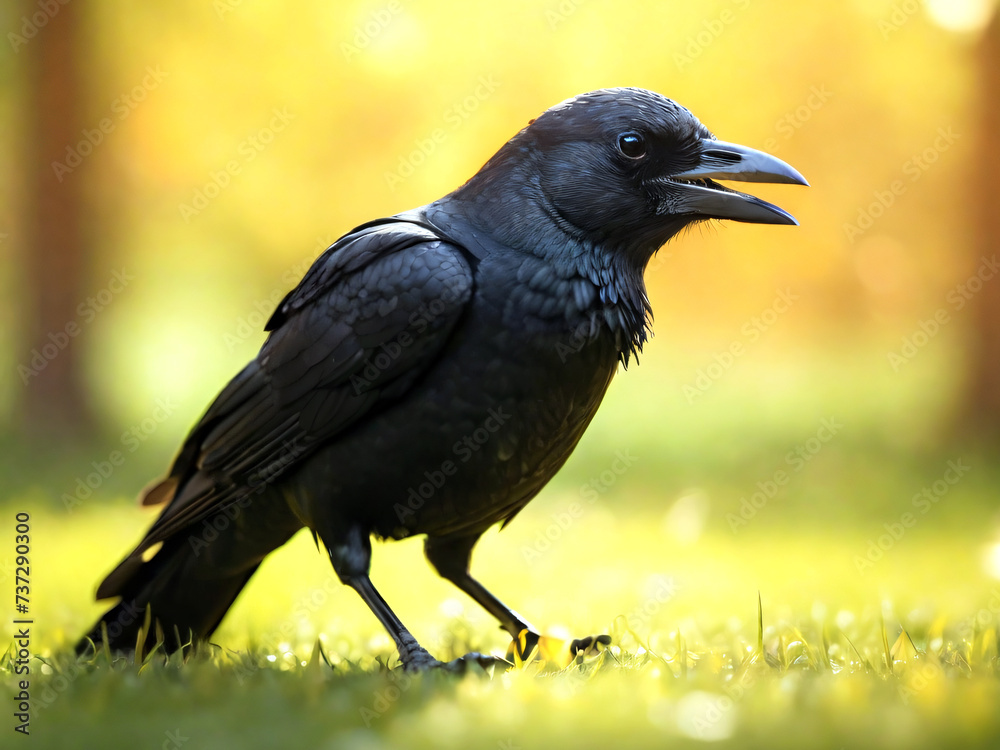 Fototapeta premium crow on the ground generative ai