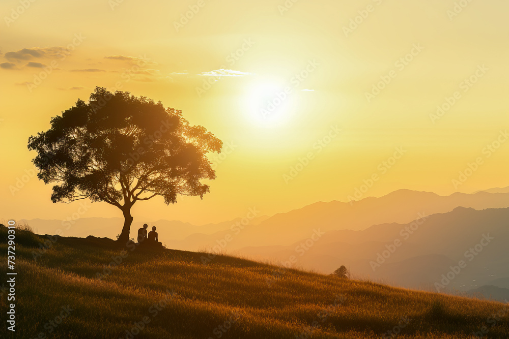 Celebrating Great Outdoors Month, people in epic and peaceful landscapes at sunrise, June