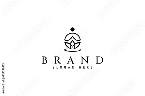 Yoga logo. human meditation in lotus flower vector illustration