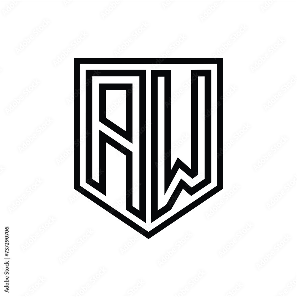AW Letter Logo monogram shield geometric line inside shield isolated style design