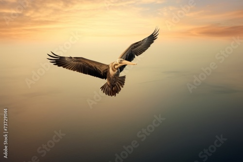 Aerial acrobatics of a bird against the horizon