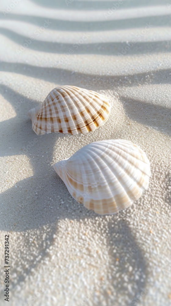 White fine sand and white shells, close up White fine sand and white shells, close up